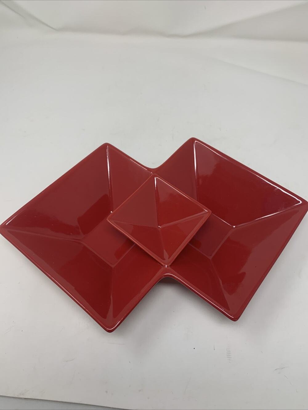 Retro Red Ceramic Geometric Candy/Relish Candy Dish 12x8